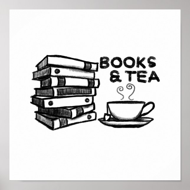 Poster Livres et thé dessinés à la main (Devant)