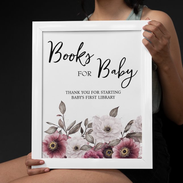Poster Livres floraux blanc et prune pour bébé Signe (Créateur téléchargé)