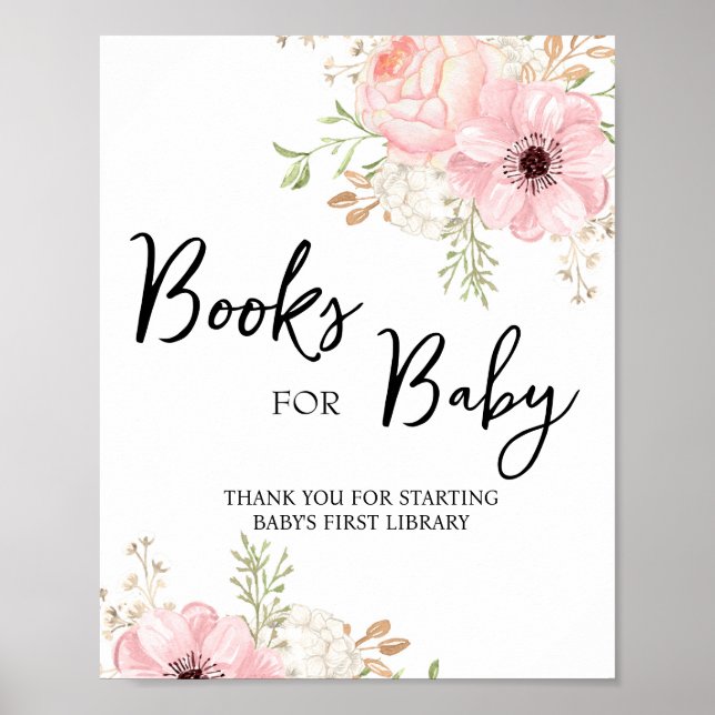 Poster Livres floraux roses pour bébé Signe (Devant)