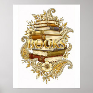Poster Livres Lecteurs Écrivains Bibliophiles Ton Doré Ar