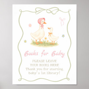 Poster Livres pour bébé à la Baby shower Rose Canard Fou