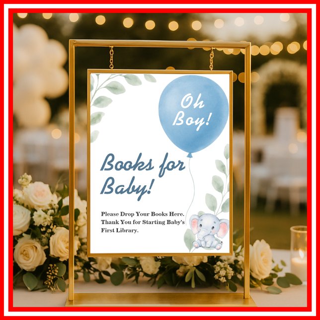 Poster Livres pour bébé ballons éléphant Baby shower SIGN (Créateur téléchargé)