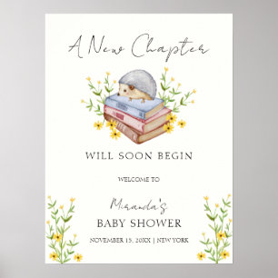 Poster Livres rustiques Hérisson Floral Baby shower Bienv