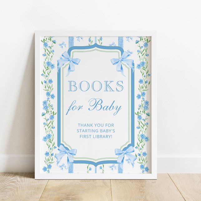Poster Livres vintage Floral Blue Bow pour bébé (Créateur téléchargé)