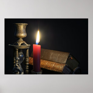 Poster Livres vintages et sablier sur arrière - plan somb