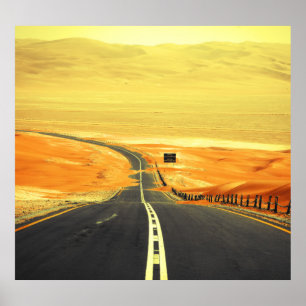 Poster Liwa Oasis Asphalt Road, Dunes.