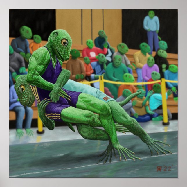 Poster Lizard Warrior Lutte Sport Art Imaginaire Imprimer (Devant)