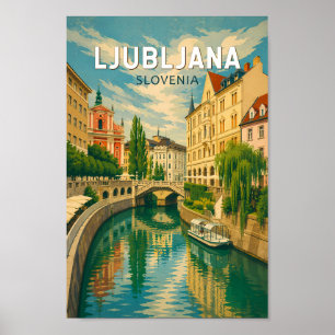 Poster Ljubljana Slovénie Illustration Voyage Art Rétro