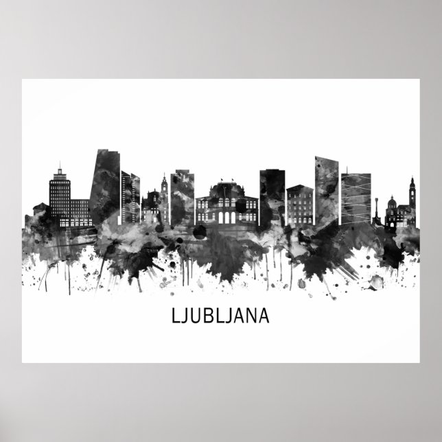 Poster Ljubljana Slovénie Skyline BW (Devant)