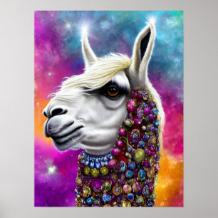 Poster Llama à bijoux colorés