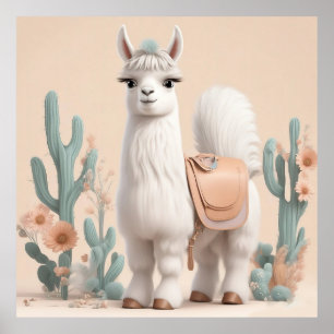 Poster Llama à selle dans le désert