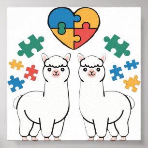 Poster Llama de sensibilisation à l'autisme Pièces de puz