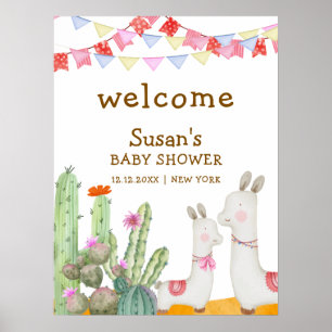 Poster Llama Desert Cactus Fiesta Baby shower Bienvenue