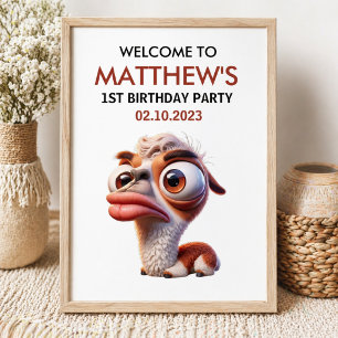 Poster llama drôles Caricatures Mexicain 1er Anniversaire