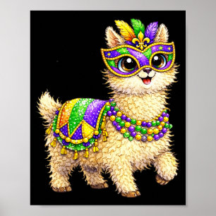 Poster Llama Mardi Gras Nola Fête Perles Mignon Enfants G