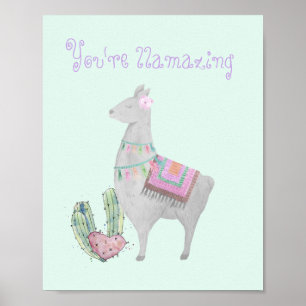 Poster Llama Mignon Aquarelle - Vous êtes Llamazing Fille