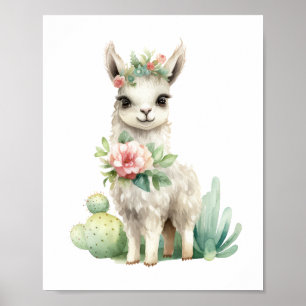 Poster Llama Nursery Décor Cute Llama Aquarelle