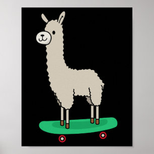 Poster Llama Skateboard Drôle de skateboard Alpaga Lama 