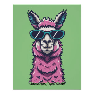 Poster Llama vous dit Rock Pose ironique dans les lunet