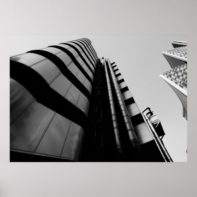 Poster Lloyds Building Central London noir et blanc (Devant)