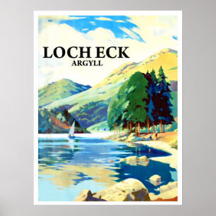 Poster Loch Eck panorama, Argyll, Ecosse, vintage