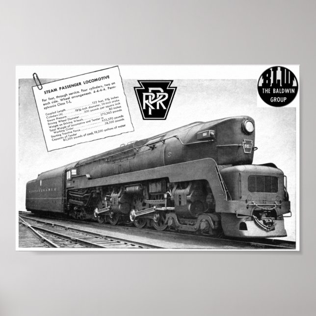 Poster Locomotive à vapeur T-1 du chemin de fer Baldwin-P (Devant)