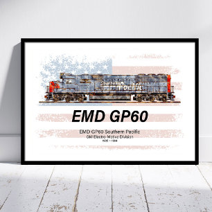 Poster Locomotive diesel EMD GP60 et drapeau américain