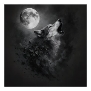Poster L'œuvre d'art murale Loup Hurleur Lune