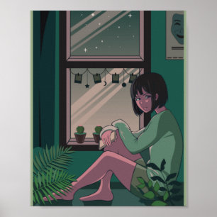 Poster Lofi Anime Art Triste Girl Missing Quelqu'un