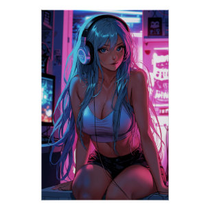 Poster Lofi Gamer Girl   Anime de refroidissement esthéti