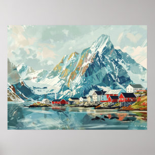 Poster Lofoten Islands, Norvège Retro
