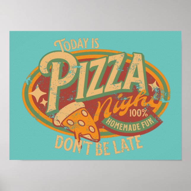 Poster Logo amusant Pizza Night en détresse (Devant)