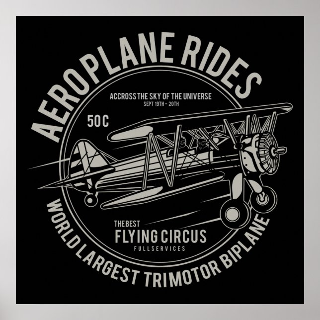 Poster Logo Biplane de l'avion vintage (Devant)