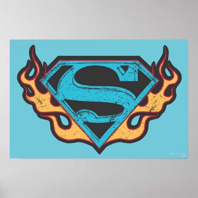 Poster Logo bleu super fille avec flammes (Devant)