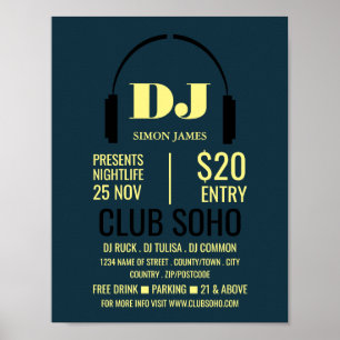 Poster Logo casque, DJ, Club Evénement Publicité
