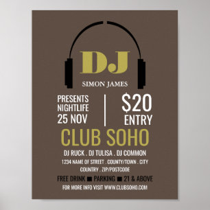 Poster Logo casque, DJ, Club Evénement Publicité