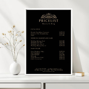 Poster Logo Couronne Élégant Liste de Prix Salon Noir Bei