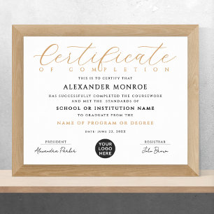 Poster Logo de certificat professionnel élégant en callig