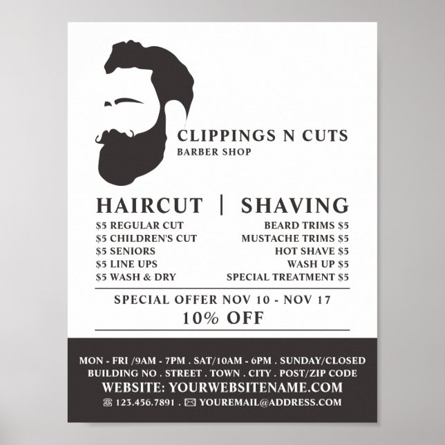 Poster Logo de la barbe, Barbiers hommes publicité (Devant)