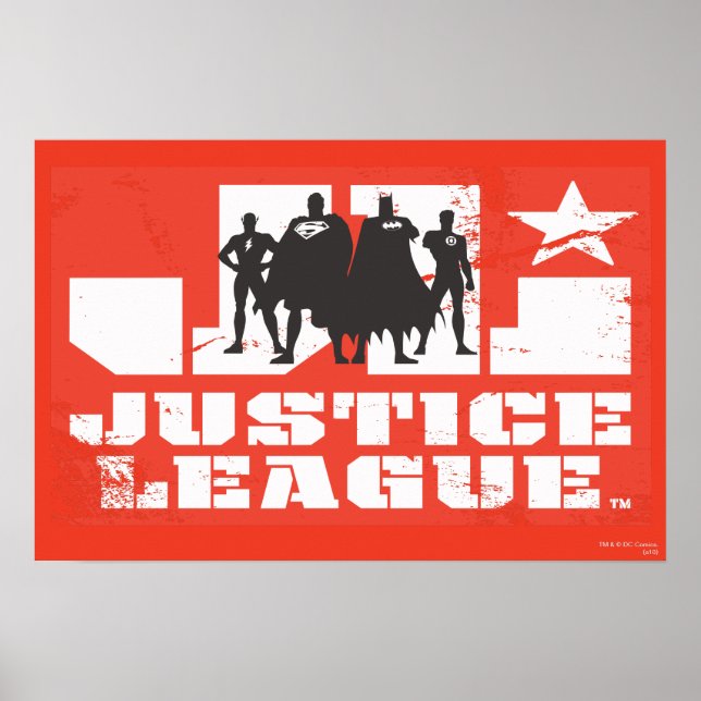 Poster Logo de la Ligue de Justice et silhouettes de cara (Devant)