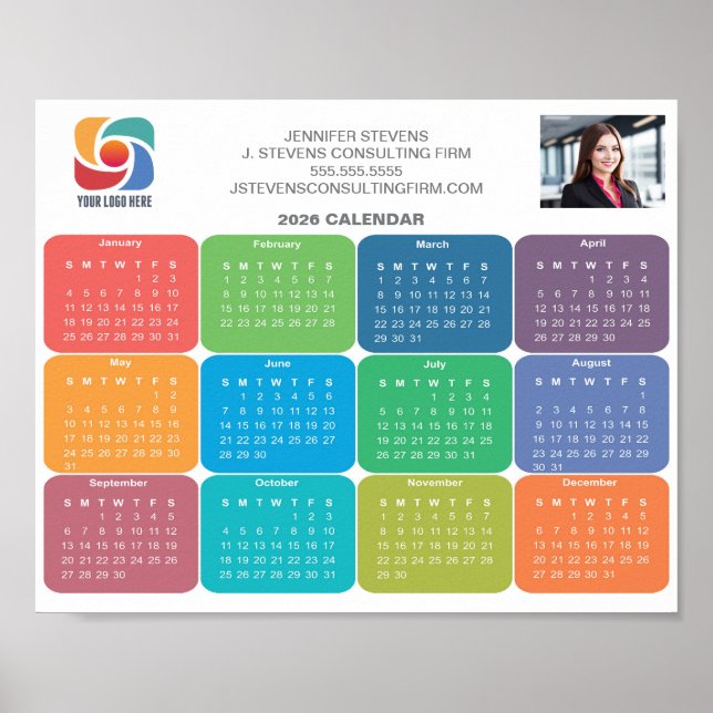 Poster Logo de l'entreprise Calendrier coloré 2026 (Devant)