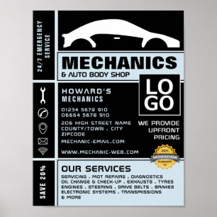 Poster Logo de voiture, mécanique automobile et réparatio