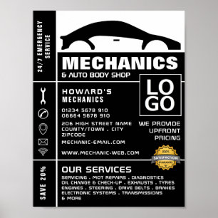 Poster Logo de voiture, mécanique automobile et réparatio