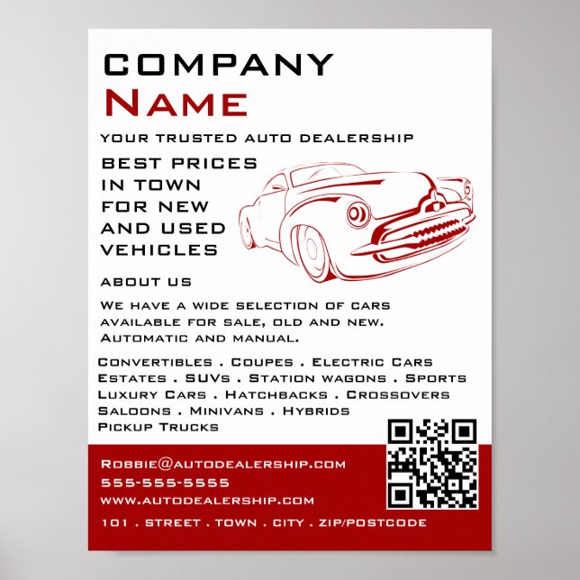 Poster Logo de voiture rouge, concessionnaire automobile  (Devant)