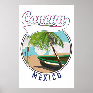 Poster logo de voyage de plage de Cancun au Mexique