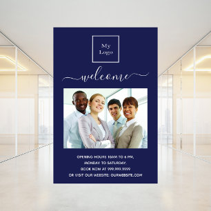 Poster Logo d'entreprise bleu photo accueil horaires d'ou