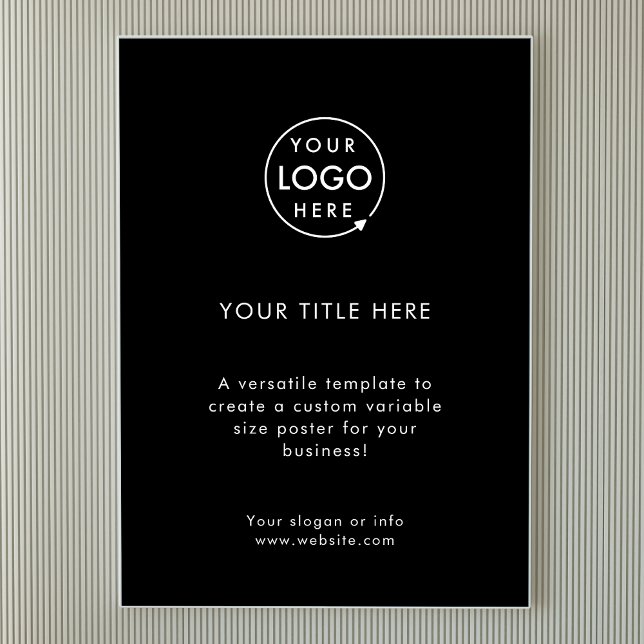 Poster Logo d'entreprise | Promotion simple et moderne en (Sleek black company branded poster print signage for business promotion & marketing.)