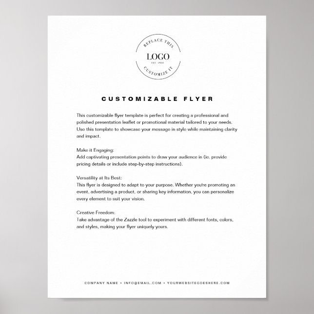 Poster Logo d'entreprise texte site Web simple Personnali (Devant)