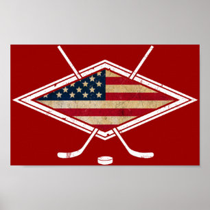 Poster Logo du drapeau américain de hockey