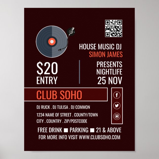 Poster Logo du lecteur de disques, publicité DJ professio (Devant)